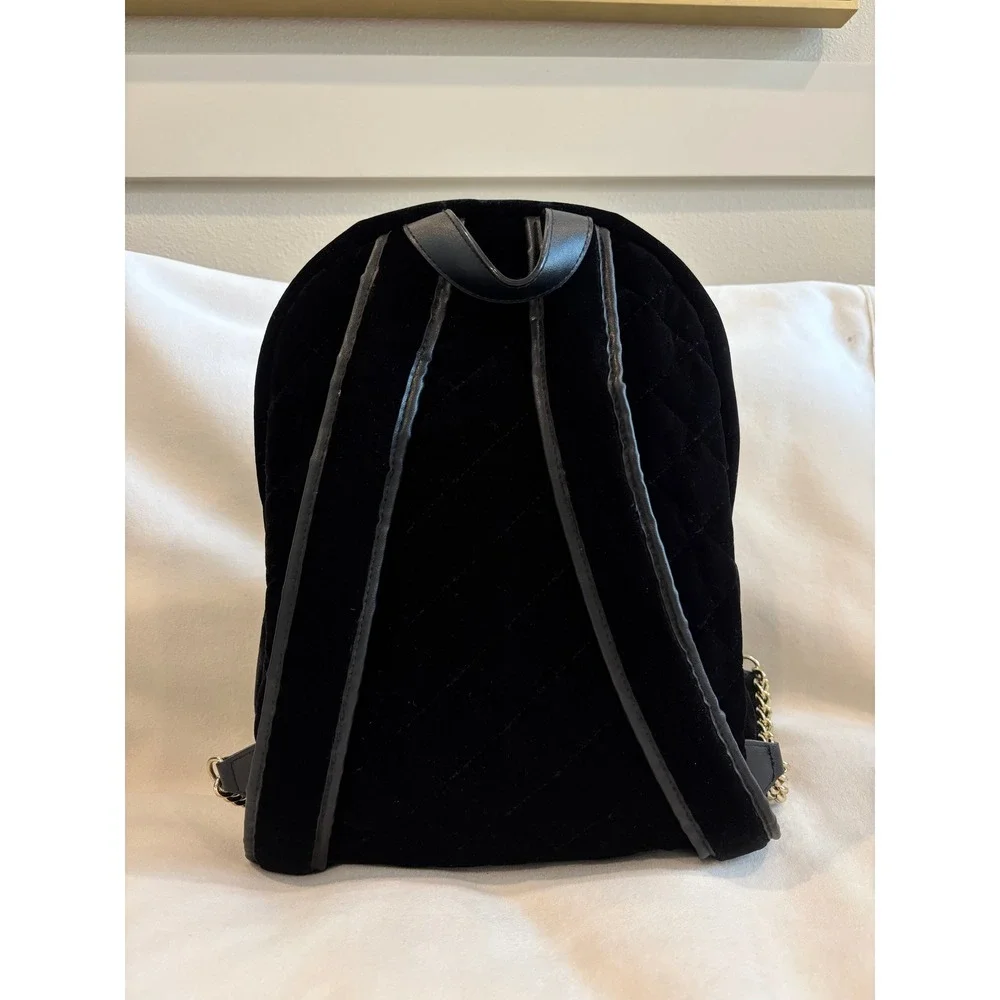 Victoria's Secret Black Velvet Quilted Studded Backpack Gold Hardware Bag‎